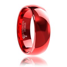 a red wedding ring with the words on it