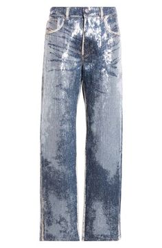 The glamour of weddings inspires the sequin-drenched shine of these stretchy bootcut jeans. Zip fly with button closure Five-pocket style 99% cotton, 1% elastane Made in Turkey Designer Clothing