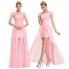 Elegant One Shoulder Pink Short Front Long Back Chiffon Bridesmaid Dress - Uniqistic.com Pink Chiffon Dress With Sweep Train, Pink Chiffon Dress For Prom Banquet, Chiffon Dress For Prom Season Banquet, Pink Chiffon Bridesmaid Dress For Banquet, Pink Floor-length Chiffon Dress, Chiffon Bridesmaid Dress With Sweep Train For Banquet, Pink Chiffon Dress For Wedding, Pink Chiffon Dress For Banquet, Bridesmaid Chiffon Dress With Sweep Train