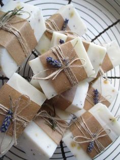 soap bars wrapped in brown paper and tied with twine