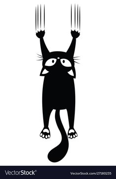 a black cat with claws in the air and eyes wide open, on a white background