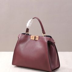 Burgundy Leather Top Handle Large Work Satchel Metal Lock Shoulder Bags | Baginning Burgundy Purse, Pocket Books, Elegant Bags, Travel Work, Top Handle Handbags, Style Inspiration Fall, Black Cherry, Bags Shoes, Metal Color