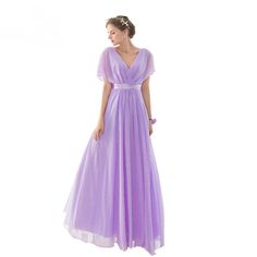 Chiffon Bridesmaid Dress With Short Sleeves, Purple Chiffon Dress For Banquets, Purple Chiffon Prom Dress, Purple Chiffon Bridesmaid Dress For Party, Purple Chiffon Bridesmaid Dress For Wedding, Elegant Lavender Chiffon Dress, Purple Chiffon Maxi Dress For Prom, Purple Fitted Chiffon Bridesmaid Dress, Purple Chiffon Bridesmaid Evening Dress