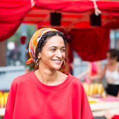 Laila Gohar at Marche Rouge by Shiseido Laila Gohar, Gifts For Your Friends, Lighting Reference, Head Scarfs, Street Fair, Music Memories, Hair Cover, Bandana Hairstyles, Head Wrap