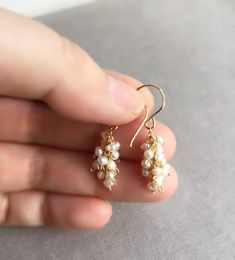 Fresh water pearl cluster earrings gold fill | Etsy Dreamy Jewelry, Handmade Earings, Pearl Cluster Earrings, Wedding Accesories, Ear Ring, Piercing Ideas, Pearl Cluster, Knuckle Rings, Gold Filled Ring