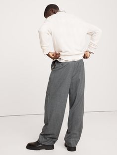 This relaxed pant is cut from a wool fabric we selected from one of our favorite Italian mills, woven for a warm-handed flannel finish.  Here, we've cut this fabric into a wide-leg pant with a distinctive puddle hem.  Mid rise.  Wide leg with extra length for a break at the hem Fabric from Italy's Vitale Barberis Canonico.  Zip-fly with button closure.  Belt loops.  Front and back pockets.  Lined to the knee.  Wide-leg fit: Mid rise.  Tailored for the at-ease fit of traditional trousers, but wit Wide Leg Wool Dress Pants For Fall, Business Casual Wide Leg Pants For Fall, Relaxed Fit Wide Leg Pants For Work In Winter, Relaxed Fit Wide Leg Dress Pants For Fall, Casual Wool Pants With Straight Hem, Relaxed Fit Wool Pants For Fall, Relaxed Fit Wool Bottoms For Fall, Wool Wide-leg Pants For Business Casual, Wide Leg Wool Bottoms For Fall