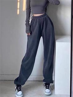 Size(in) Waist Hip Length S 25.2  40.9  39.0  M 26.8  42.5  39.8  L 28.3  44.1  40.6 High Waist Solid Color Bottoms For Streetwear, High Waist Solid Color Cargo Pants For Winter, Sporty High-waist Sweatpants For Fall, Wide Leg Athleisure Bottoms For Winter, Sporty High Waist Sweatpants For Winter, Sporty High-waist Sweatpants For Winter, Sporty High Waist Winter Pants, Baggy High Waist Solid Color Joggers, Solid Color Baggy High-waist Joggers