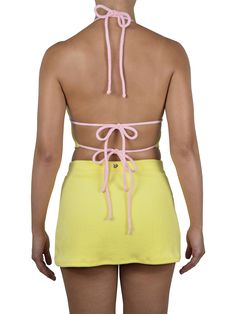 MIMI TERRY HALTER TOP | LEMON Coverup Heart Of Sun Swim Yellow Triangle Halter Top For Spring, Spring Yellow Triangle Halter Top, Yellow Halter Neck Top For Vacation, Yellow Triangle Halter Top For Summer, Yellow Halter Neck Crop Top, Yellow Tops For Poolside Spring Season, Yellow Halter Neck Crop Top For The Beach, Yellow Halter Neck Crop Top For Vacation, Yellow Beachwear Halter Top For Poolside