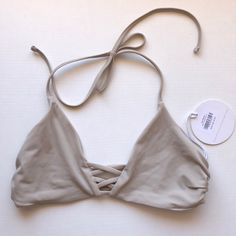 Nwt. Size Small Sand Color Triangle Top Swimwear For Summer, Strappy Swimwear For Spring, Beige Beachwear Swimwear For Spring, Spring Beige Beachwear Swimwear, Beige Beachwear For Spring, Beige Triangle Halter Top For Summer, Summer Beige Triangle Halter Top, Beige Fitted Halter Top For Beach Season, Beige Swimwear With Built-in Bra For Poolside