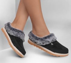 Warm up to plush comfort with BOBS from Skechers Cozy Chill. Featuring a vegan suede upper with faux-fur lining and a cushioned Skechers Memory Foam footbed. BOBS from Skechers is committed to saving the lives of pets in need. | Skechers Women's BOBS Cozy Chill Slipper | Medium Width | Skechers Memory Foam cushioned comfort footbed | Crafted with 100% vegan materials | Vegan suede upper | Casual comfort slipper clog design | Faux-fur trim and lining | Flexible indoor/outdoor traction outsole | 3 Bob Shoes, Chill Style, Summer Clearance Sale, Skechers Memory Foam, Summer Clearance, Wide Shoes, Skechers Women, 4 Inch Heels, Clogs Shoes