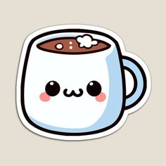 a sticker with a cup of coffee on it's face and the words hot chocolate