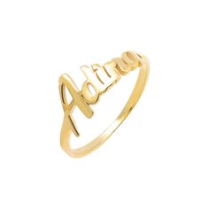 Gold / 5 Solid Script Name Ring - Adina's Jewels Name Ring, Love Connection, Name Rings, Timeless Accessories, 50th Gifts, Wrap Rings, Script Font, Name Plate, Eden