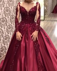 g0ru8dhs1c Casual Bridal Dress, Red Wedding Gowns, Wedding Guest Outfit Ideas, Red Wedding Dress, Mesh Gown, Burgundy Prom Dress, Fashionable Baby Clothes, Red Ball, Long Sleeve Evening Dresses