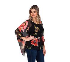 Easily transition from workwear to weekend wear with this sheer floral top that can be worn over your favorite Skinnytees tank or cami (not included). From Skinnytees. Spring Sheer Blouse For Layering, Sheer Blouse For Spring Layering, Trendy Summer Top With 3/4 Sleeves, Trendy Summer Tops With 3/4 Sleeves, Casual Sheer Tops For Fall, Trendy Flowy Tops With Floral Print, Versatile Summer Top With 3/4 Sleeves, Stretch Floral Print Tops For Layering, Casual Stretch Sheer Blouse