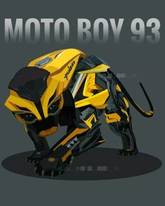 a yellow and black robot with the words moto boy93 on it's side