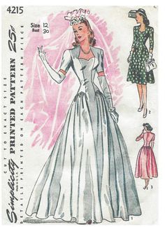 ~ Circa/Date: 1940s WW2 ~ Details:   Three style variation DRESS & WEDDING DRESS. ~ Size/Measurements (Inches):     ~ Size: 12     ~ BUST: 30″     ~ Waist:  25″    ~ Hip: 33″ ~ Please Note: ~ You are buying a 'Professional Reproduced' copy of this sewing pattern. Copied from the original sewing pattern. Produced in Full Scale Pattern Pieces ready to cut with full instructions included. Reproduced on high quality 50 gm paper with black ink, durable and easier for reuse. Printed by a Professional Printing Company.   ~ With this product comes an accompanying 'Booklet' and inside the Booklet it includes: ~ A 2-page Instructions and Illustrations on 'How to Adjust Your pattern to your Personal Measurement.' ~ Personal Measurement Chart ~ Body Form Illustrations ~ Fitting Checklist ~ Metric Equi Classic A-line Vintage Wedding Dress, 1950s Style A-line Wedding Dress, Vintage A-line Wedding Dress With Fitted Bodice, 1950s Fitted Wedding Dress, 1950s Style Vintage Dress With Fitted Bodice For Wedding, 1950s Style Vintage Wedding Dress With Fitted Bodice, White Retro Vintage Dress With Fitted Bodice, Fitted Vintage White Vintage Gown, Fitted Vintage White Gown For Vintage Events