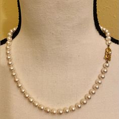 Mikimoto Akoya Pearl Necklace; 18k Gold; 18” Length; Perfect Pearls From The World’s Finest Pearl Connoisseur; These Are The Best Of The Best Of Mikimoto Pearls. Pearls Are 7 Mm. Pristine Condition; Smoke Free Home. *These Are Absolutely Beautiful, I Really Hate To Part With Them. The Person That Gave Me These Are So Toxic, That My Disgust Is Your Gain. I Had Them Cleaned, All Bad Karma Was Erased. They Are Ready For A Brand New Start For Someone. They Are Too Beautiful Not To Be Worn And Enjoye Classic White 14k Gold Necklace, Fine Jewelry White Pearl Necklace In 14k Gold, White Pearl Necklace In 14k Gold, White 14k Gold Pearl Necklace, White Single Strand 14k Gold Necklace, Luxury White Single Strand Necklace, Single Strand 14k Gold White Necklace, Formal White High Luster Necklace, Luxury White Necklace With Sterling Silver Clasp