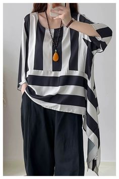 Summer Style Blouse, Striped Top Irregular T-shirt 2233 Color Block Tops For Women, Striped Tops, Color Block Top, Style Blouse, Vacation Style, Summer Fabrics