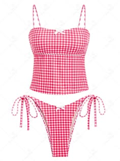 Seamolly Gingham Cinched Back Bow Decor Tie Side Tankini Set Multiway Swimsuit, Bright Swimsuit, Gingham Swimsuit, Pink Tankini, Body Decoration, Inheritance Games, Floral Swimwear, Neon Bikinis, Adam Cole