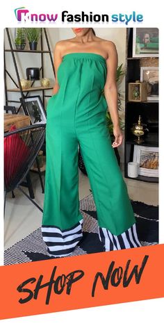 Green Casual Solid Patchwork Backless Strapless Regular Jumpsuits Trendy Green High-waist Jumpsuits And Rompers, Trendy Green High Waist Jumpsuit, Trendy Green High Waist Jumpsuits And Rompers, Chic Green Strapless Jumpsuit, Jumpsuit Online, Wholesale Fashion, Buy Now, Jumpsuit, Shop Now