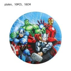 the avengers cartoon plate is shown with an image of iron man, captain america and hulk