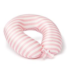 a pink and white striped neck pillow