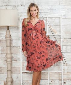 What a beautiful way to welcome spring! This feminine butterfly shift dress makes a fashion statement with a v-neck cinch front with cutout, sheer arms, and ruffle bottom. Perfect for a spring baby shower! Colors: Olive Green, Rust 96% Polyester, 4% Spandex Size: S (0-4), M (6-8), L (12-14), XL (16-18) Questions? Use the chat icon to connect with a stylist! Maternity V-neck Ruched Dress, Maternity V-neck Dress With Ruched Details, V-neck Ruched Maternity Dress, Maternity Dresses With Ruffles, Spring Butterfly Print Dress For Garden Party, Maternity Dresses With Ruffle Hem For Spring, Casual Maternity Dresses With Ruched Detail, Flowy Spring Maternity Wear Dresses, Flowy Maternity Spring Dresses