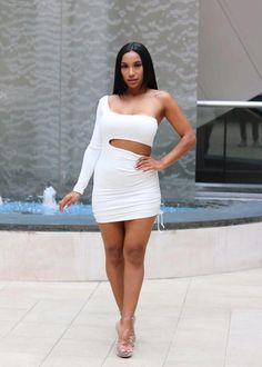 Sexy Dress with adjustable string on side. Perfect for your next date night or day party affairs One Shoulder Bodycon Dress, White Bodycon Dress, Shoulder Cut, Day Party, Black Cherry, Dress White, Eye Candy, One Shoulder Dress, Date Night