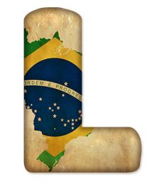 the letter l is painted in the colors of the brazilian flag and has an image of brazil on it