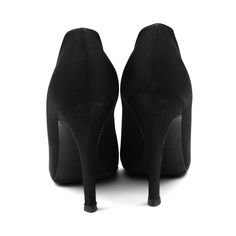 Chanel almond toe pumps in black satin with stiletto heels. Brand = Chanel Size = Women's 39.5 EU Condition = 7/10, Good, missing logo hardware at the heels, wear to satin on heels Material = Satin Heel Height = 110mm SKU = 16473-22 Black Pumps With 4-inch Heel For Evening, Black Evening Pump With 4-inch Heel, High Heel Court Shoes With Sculpted Heel For Evening, Pointed Toe Heels With Rubber Heel Cap For Party, Evening Heels With Padded Heel And Almond Toe, Party Heels With Pointed Toe And Rubber Heel Cap, Evening Pumps With Reinforced Heel And Almond Toe, Evening Pumps With Reinforced High Heel, Evening High Heel Pumps With Reinforced Heel