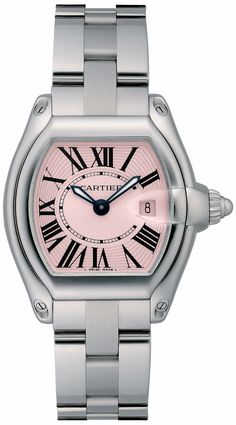 W62017V3 | CRW62017V3 CARTIER ROADSTER WOMEN'S STEEL WATCH - Free Overnight Shipping - With Manufacturer Serial Numbers - Swiss Made - Sunray Pink Dial - Roman Numeral Hour Markers - Minute Track Around an Inner Ring - Polished Stainless Steel Bezel - Date Feature     Magnified Date Window at 3 O'Clock - Sword Shaped Black Hands - Battery Operated Quartz Movement - Cartier Caliber 688 - 3 Year Warranty - Guaranteed Authentic - Certificate of Authenticity - Manufacturer Box & Manual - Polished with Brushed Stainless Steel Case - Polished with Brushed Stainless Steel Bracelet - Scratch Resistant Sapphire Crystal - 100 Meters / 330 Feet Water-Resistant - 36mm x 30mm = 1 3/8" x 1 1/8" Case - Will Fit Up to 6.5" Wrist - Case Thickness: 9.2mm - Inlet Size: 15mm - Fixed Bezel - Solid Case Back - Cartier Calibre, Cartier Roadster, Black Hands, Pink Watch, Quartz Pink, Free Bracelet, Roman Numeral, 3 O Clock, Black Hand