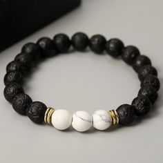 Volcanic Stone Handmade Beads Bracelet. Lava Stone Is Said To Alleviate Anxiety, Promote Emotional Tranquility And Bring Calmness And Feelings Of Relaxation. Mens Bracelet Diy, Distance Bracelet, Boys Bracelets, Lava Bracelet, Volcanic Stone, Turquoise Bead Bracelet, Diy Bracelet Designs, Beads Bracelet Design, Diffuser Bracelets