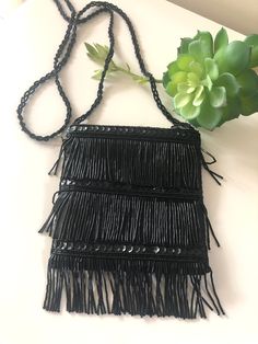 This purse is in wonderful condition. The measurements are as shown. A great light purse to cross over your shoulder while you dance the night away. Bohemian Evening Crossbody Shoulder Bag, Bohemian Crossbody Shoulder Bag For Party, Bohemian Black Shoulder Bag For Evening, Bohemian Black Beaded Shoulder Bag, Bag Women Fashion, Flapper Style, Woman's Fashion, Purse Styles, Star Top