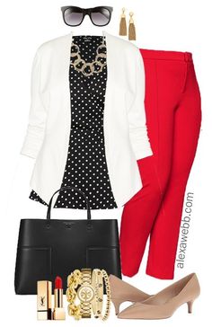 Plus Size Red Pants Work Outfits - Part 2 - Alexa Webb Mode Ab 50, Bright Pants, Plus Size Work, Party Mode, Summer Work Outfits, Outfit Trends, Red Pants