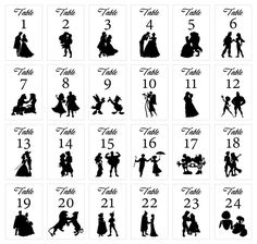 the silhouettes of people and numbers for different types of wedding gowns, including dresses