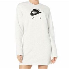 Nwt Nike Air Womens Fleece Dress Size S Spring Loungewear Dress With Crew Neck, Spring Crew Neck Sweatshirt Dress, Casual Crew Neck Sweatshirt Dress For Spring, Spring Sweatshirt Dress Loungewear, White Crew Neck Loungewear Dress, Spring Cotton Sweatshirt Dress, Spring Crew Neck Sweater Dress, Winter Crew Neck Cotton Dress, Cotton Crew Neck Dress For Winter