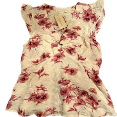 Sleeveless, Flowy Top With Key Hole At Chest Area. Can Be Worn Under Jacket Or Alone. Very Pretty Floral Design. Summer V-neck Vest For Day Out, Feminine V-neck Vest For Spring, Pink V-neck Vest For Summer, Floral Print Tank Vest For Summer, Pink Floral Print V-neck Tank Top, Summer Floral Print Tank Vest, Sleeveless Pink Blouse For Vacation, Pink Sleeveless Vest Top, Summer Blouse With V-neck And Vest Detail