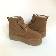 *100% Authentic And Brand New* Product Specs: * Suede Upper. * Suede Strap. * Rear Pull Tab. * 17mm Uggplush 80% Upcycled Wool, 20% Lyocell Lining. * 2 In Platform Heel. * Eva Midsole. * Ugg Graphic On Strap, Heat-Embossed Ugg Logo. * All My Ugg Are 100% Authentic, Brand New And Never Been Worn. * All My Ugg Are Bought Directly From Deckers (Ugg Parent's Company) And Ugg Stores. ** The Inside Sizing Tag Is Marked To Avoid Store Returns. This However Did Not Effect The Look Of The Boots. Whs Brown Winter Boots With Removable Insole, Ugg Ultra Mini Boots, Mini Ugg Boots, Moccasin Ankle Boots, Clear Boots, Chestnut Boots, Ugg Store, Fold Over Boots, Ugg Classic Ultra Mini