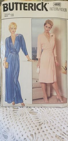 Shipping Continues with Stallion Express...Butterick front wrap dress in two lengths.  4800 Size 16. V neck, long sleeves Dress & Cummerbund.  Elastic Waist with pleats.  Flattering style.  Evening length or below knee --------------------------------------------------------------------------- FOR MORE SEWING PATTERNS https://www.etsy.com/ca/shop/TarPaperAlley?section_id=29312082 ------------------------------------------------------------------------ MOST OF OUR PATTERNS SHIP WITH TRACKING ---- Formal Long Sleeve Faux Wrap Dress, Wrap Dress Long Sleeve, Wrap Dress Long, 16 Dress, Long Sleeve Wrap Dress, Sleeves Dress, Dress Evening, Dress Long Sleeve, Size 16 Dresses