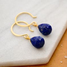 Midnight Earrings - cobalt blue lapis lazuli gemstone drop earrings - Foamy Wader Gold Lapis Lazuli Earrings For Gift, Gold Lapis Lazuli Earrings As Gift, Handmade Lapis Lazuli Jewelry For Everyday, Teardrop Lapis Lazuli Earrings For Gift, Lapis Lazuli Teardrop Earrings For Gifts, Gold Teardrop Lapis Lazuli Earrings, Lapis Lazuli Teardrop Earrings As Gift, Blue Teardrop 14k Gold Filled Jewelry, Lapis Lazuli Teardrop Jewelry With Matching Earrings