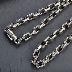 Men's Sterling Silver Ivy Pattern Rectangle Link ChainMetal Type: 925 Sterling SilverGender: For MenStyle: PunkWidth: 8.5 mmLength: 20 in / 22 in / 24 in / 26 in / 28 in / 30 inWeight: 128 g (24 in)This chain is handmade to order. It will be shipped within 5 business days. Chunky Chain Necklace, Mens Silver Jewelry, Silver Chain For Men, Chunky Chain Necklaces, Mens Bracelet Silver, Mens Silver Necklace, Mens Silver Rings, Sterling Silver Mens, Men's Accessories