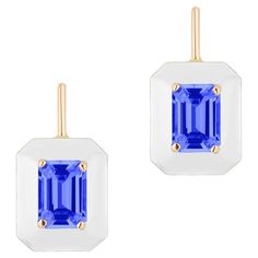 Enamel Earrings, White Enamel, Unique Earrings, Emerald Cut, Emerald, Royalty, Jewelry Earrings, Size 7, Yellow Gold