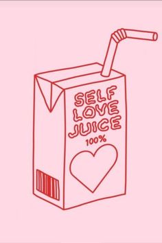 a carton of juice with a straw in it and the words self love juice 100 %