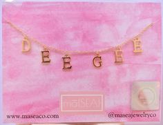 "Visit our website www.maseaco.com Go Greek with mā{SEA} Jewelry Co.! Throw what you know and represent your sorority letters with our Greek dangle letter necklaces! Delta Gamma DG DEE GEE 15\" gold chain Greek letter necklace! Beautiful gold plated letters on gold plated cable chain. Perfect for bid day, initiation, game day, big little reveal, new members, gift basket stuffers, alumni gifts, and more!! Letters are 1.1cm height x 0.8cm wide Want a CUSTOM necklace? Let us know! We'd love to help Sorority Necklace, Alumni Gifts, Big Little Basket, Big Lil, Sorority Letters, Big Little Gifts, Go Greek, Sea Jewelry, Big Little Reveal