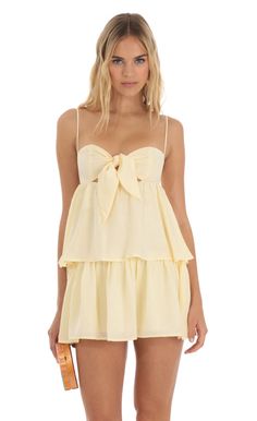 Satin Ruffle Dress in Yellow | LUCY IN THE SKY Dresses Lucy In The Sky, Light Yellow Dresses, Lucy In The Sky Dress, Satin Ruffle Dress, Rush Week, Gameday Outfits, Africa Trip, Sky Dress, Upf Clothing