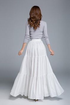 white skirt, linen skirt, full skirt, pleated skirt 1674 – xiaolizi White Pleated Long Skirt, Long White Skirt Outfit Ideas, Maxi White Skirt, Madonna Vogue, White Linen Skirt, Fantasy Outfits, Skirt Linen, Skirt Beach, Cotton Maxi Skirts