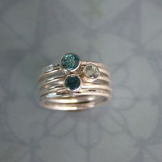 Stacking Rings Topaz & Aquamarine Sterling Silver by KiraFerrer, $118.00 Rings Aquamarine, Rings Sterling Silver, Sterling Silver Stacking Rings, Silver Stacking Rings, Sky Blue Topaz, Swiss Blue Topaz, London Blue Topaz, London Blue, Faceted Gemstones