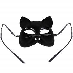 Skeleteen Black Cat Face Mask is a great Costume Accessory for Halloween or dress-up. This is a plastic mask covered in black velvet, with rhinestone eyes, heart gem nose, and whiskers. The masks have tie strings in back to fit any age and to ensure your mask will stay in place. Skeleteen items are made of tested materials that are non-toxic and safe. Cat Design Eye Mask For Costume Party, Black Novelty Masks For Carnival, Novelty Black Masks For Carnival, Halloween Cat Design Masks And Prosthetics For Costume Party, Black Novelty Costume Masks, Halloween Cat Design Eye Mask, Halloween Masquerade Mask With Cat Design, Adjustable Masks For Halloween Costume Party, Halloween Cat Design Mask For Costume Party