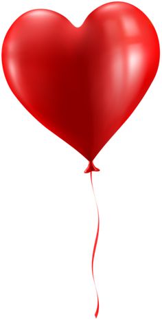 a red heart shaped balloon with a string attached to it's end, floating in the air