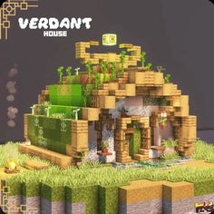 an image of a house made out of plants and rocks in the middle of a video game